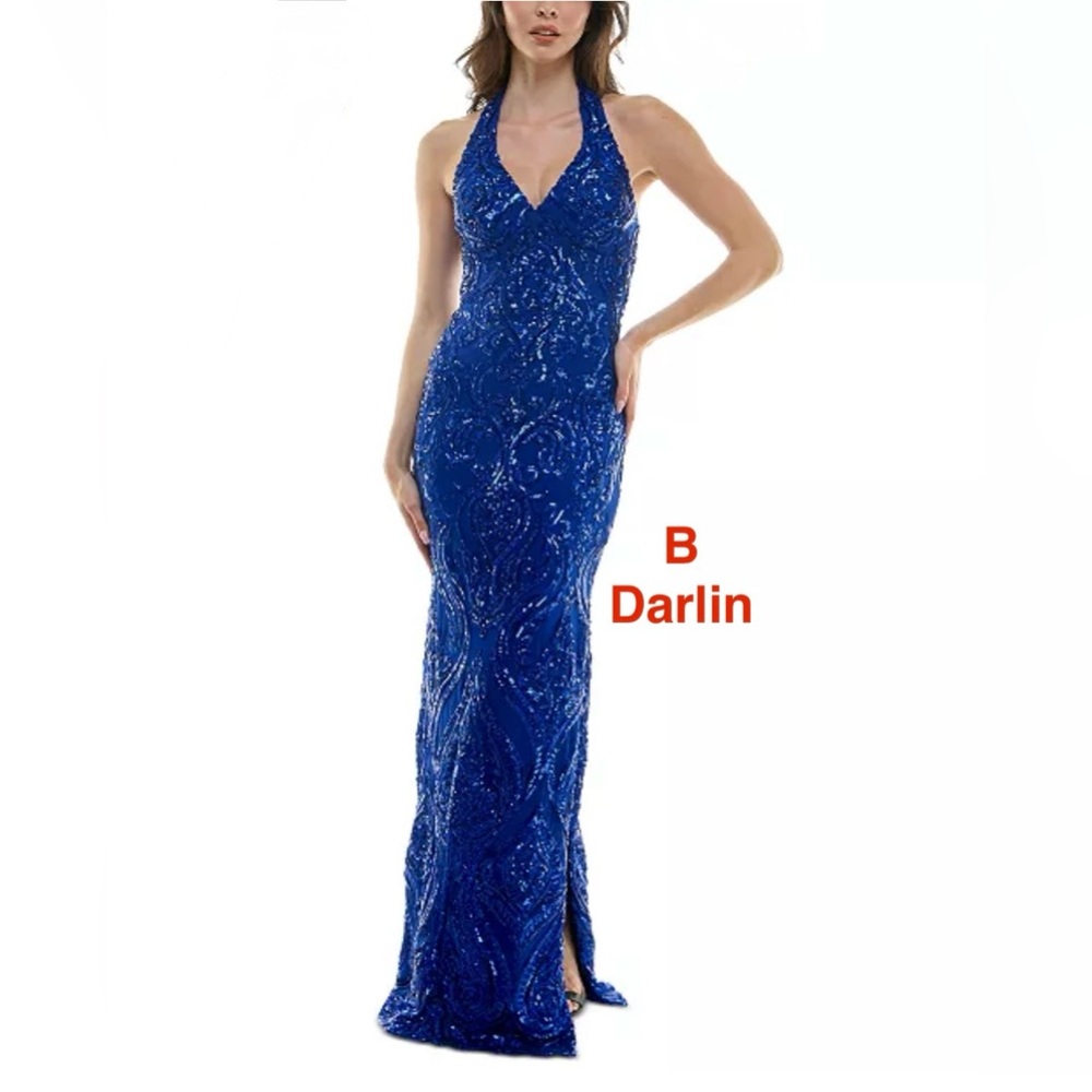B. Darling Royal Blue Sequin Halter Gown
